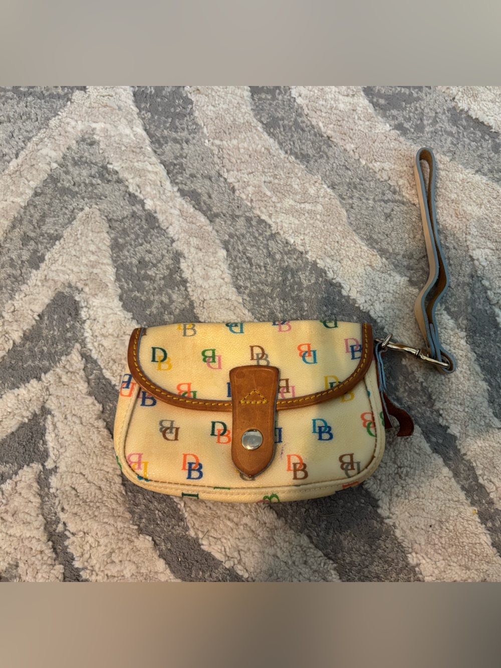 Dooney & Bourke Cream Multicolor Logo Wristlet with Leather Trim